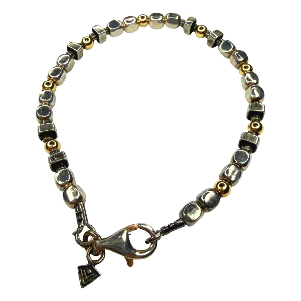 Silpada Bracelet 925 Sterling Silver 7.5" Two Tone Silver Gold Geometric Beads